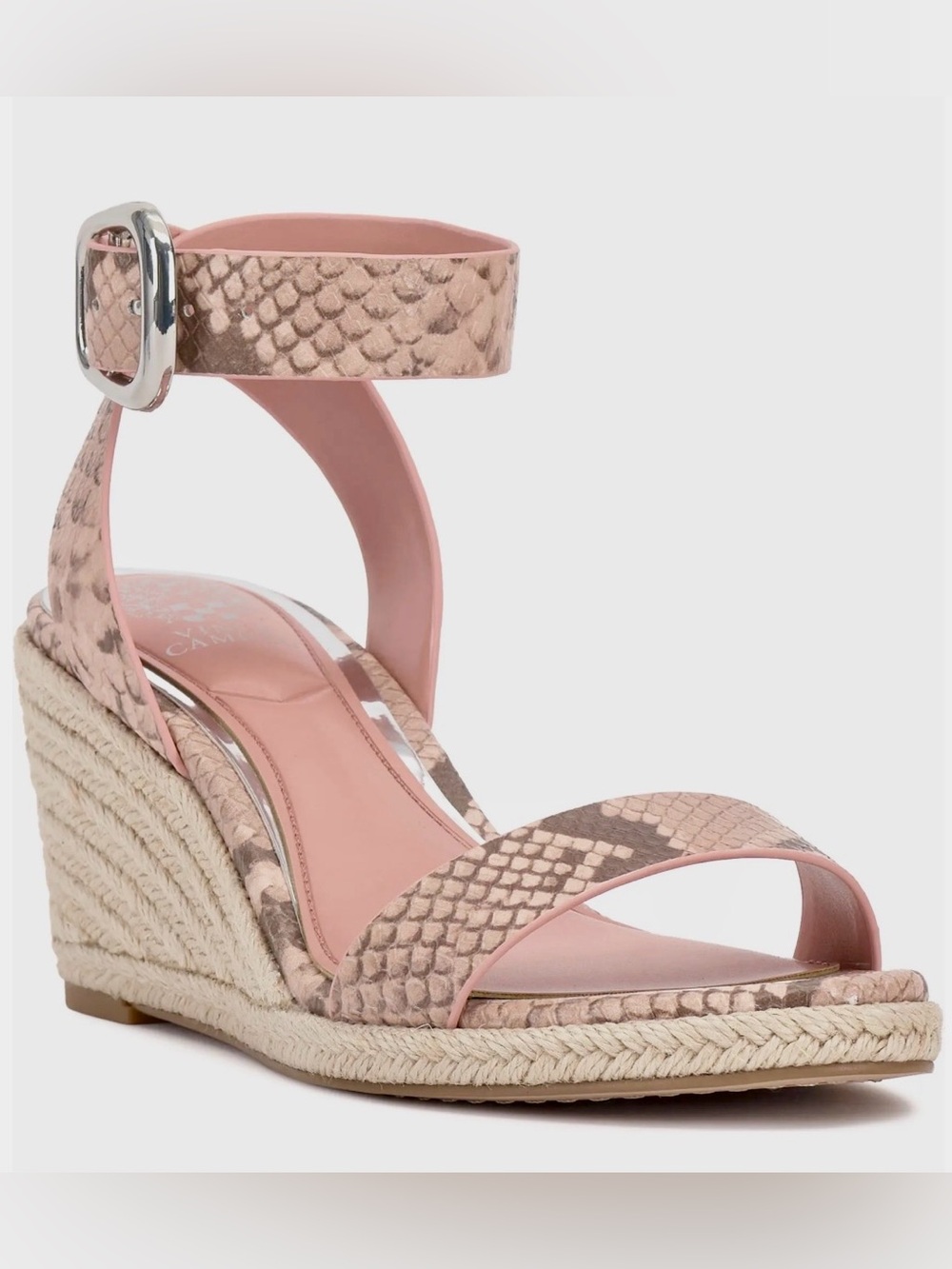 Vince Camuto pale, pink Snake-Print Ankle-Strap Sandals